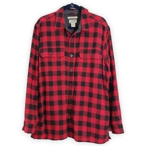 LL Bean Fleece Flannel Shirt Jacket Shacket Traditional Fit Large Buffalo Red